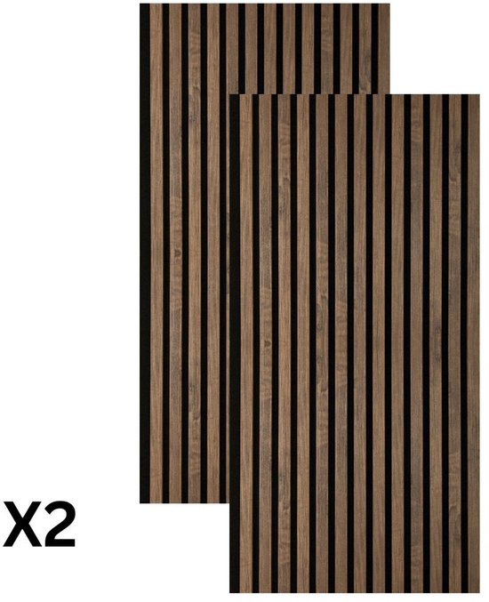 Panneaux acoustiques - 2 pièces - 60 x 120 cm - 3 faces - 13 mm - Noyer Antique - Absorption acoustique - Flexible - Design élégant - Akupanel - Panneaux muraux acoustiques - Panneau acoustique - Mur acoustique