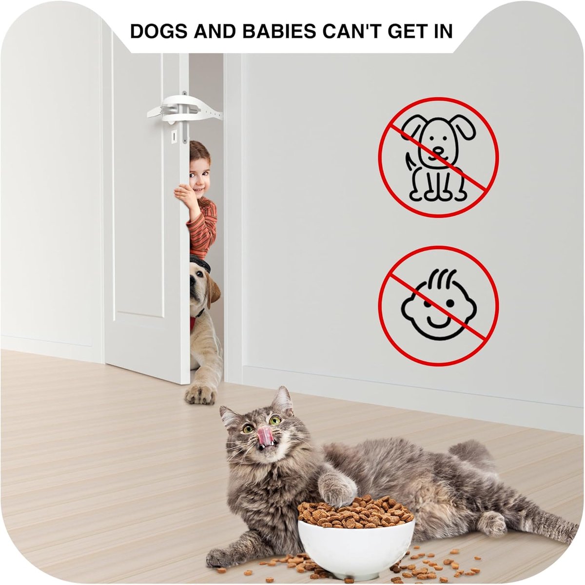 2 stuks - Kattendeurstopper - Kattendeurslot - Kattenluik - Huisdierdeurslot - Voorkomt dat honden de kattenbak omstoten - 5 verstelbare banden - Vervanging voor huisdierdeuren en binnenkattenluiken - Eenvoudig te installeren - Zwart en wit thumbnail 4
