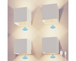 Calex Volterra Oplaadbare Wandlamp Kubus - 4 Stuks - Up & Down Tuinverlichting - Modern - Warm Wit Licht - Voor Binnen en Buiten - Waterdicht - Bewegingssensor