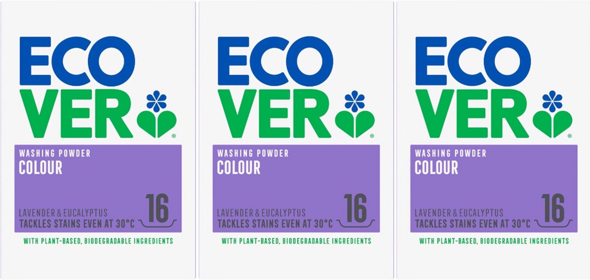 ECOVER Color Waspoeder Lavendel & Eucalyptus 3 x 16 wasbeurten - 3 x 1,2 Kg