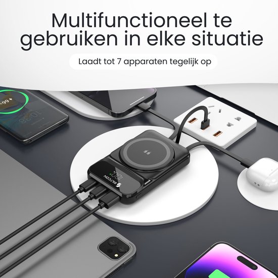 revolt Induktiv Laden: Magnetische Powerbank 10.000 mAh, für Qi & MagSafe, PD, QC, 22,5 W