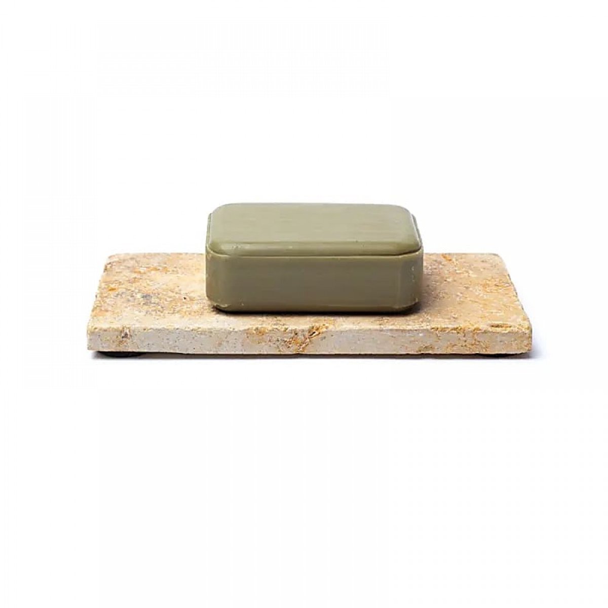 Travertin zeephouder 15x7.5cm rechthoek antiek goud - Ongevuld travertin tray klein - Natuursteen beige plateau - Zeepbakje marmer