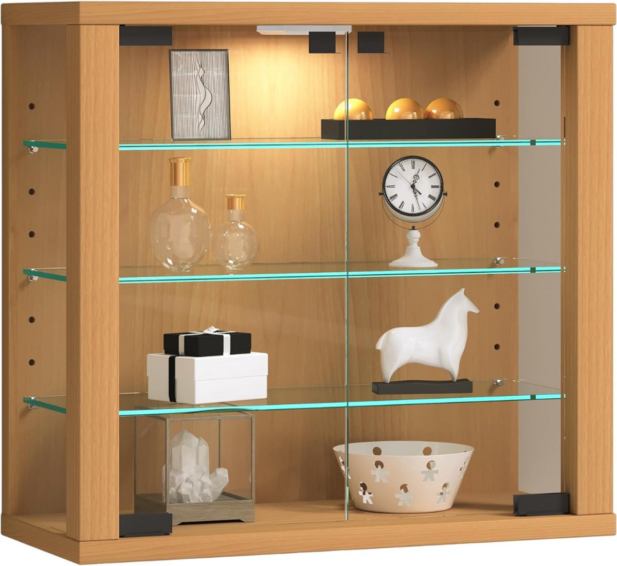 ApexArte® Vitrinekast met Glas - Dressoir Kasten - Opbergkast - Bruin