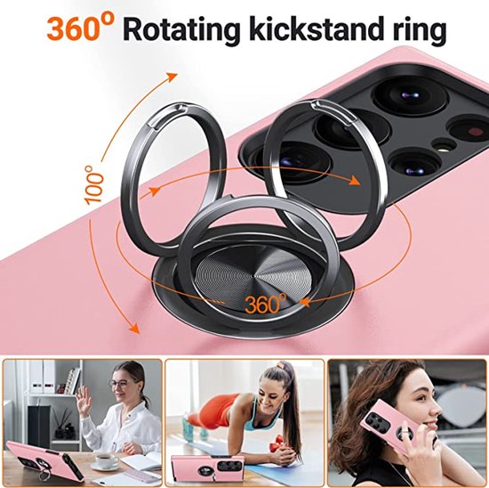 Coque de téléphone avec anneau et aimant pour support de téléphone - Compatible avec : Samsung Galaxy S25 Ultra - Rose