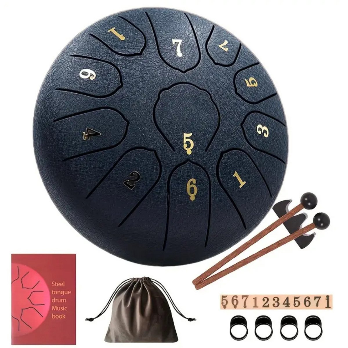 Livano Handpan - Tongue Drum - Steel - Regen - Klankschaal - Marineblauw