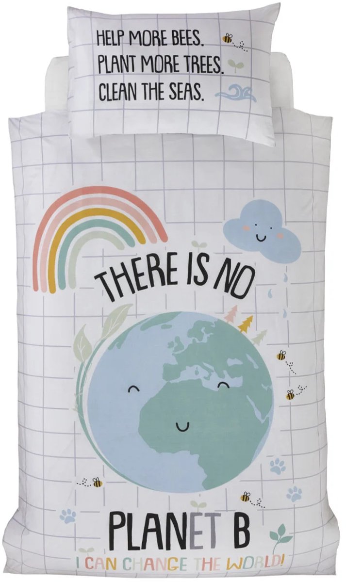 Purest Home - Polykatoen kinderdekbedovertrek No Planet B - 1-persoons - 135x200 + 50x75cm