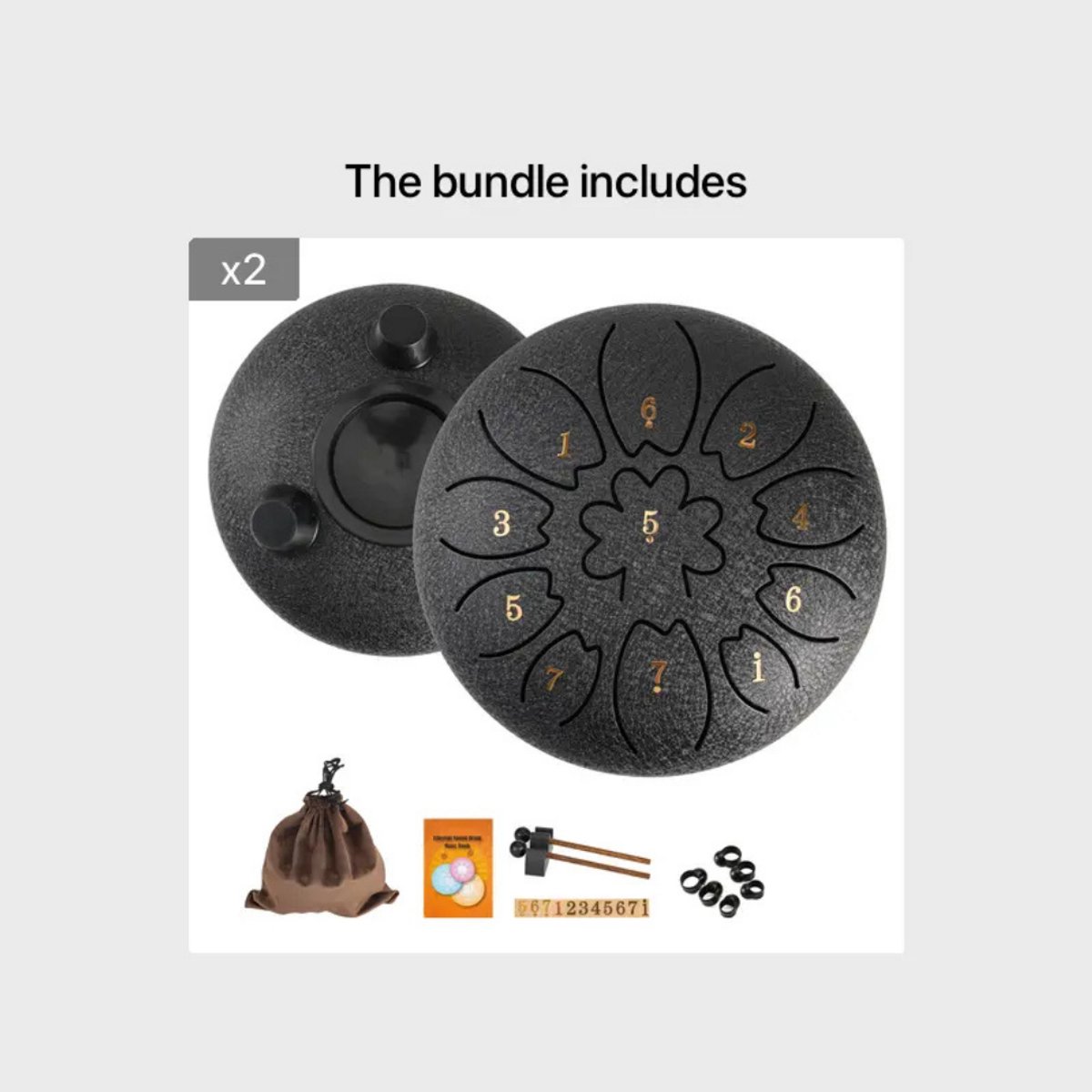 Livano Handpan - Tongue Drum - Steel - Regen - Klankschaal - Zwart - 2pc