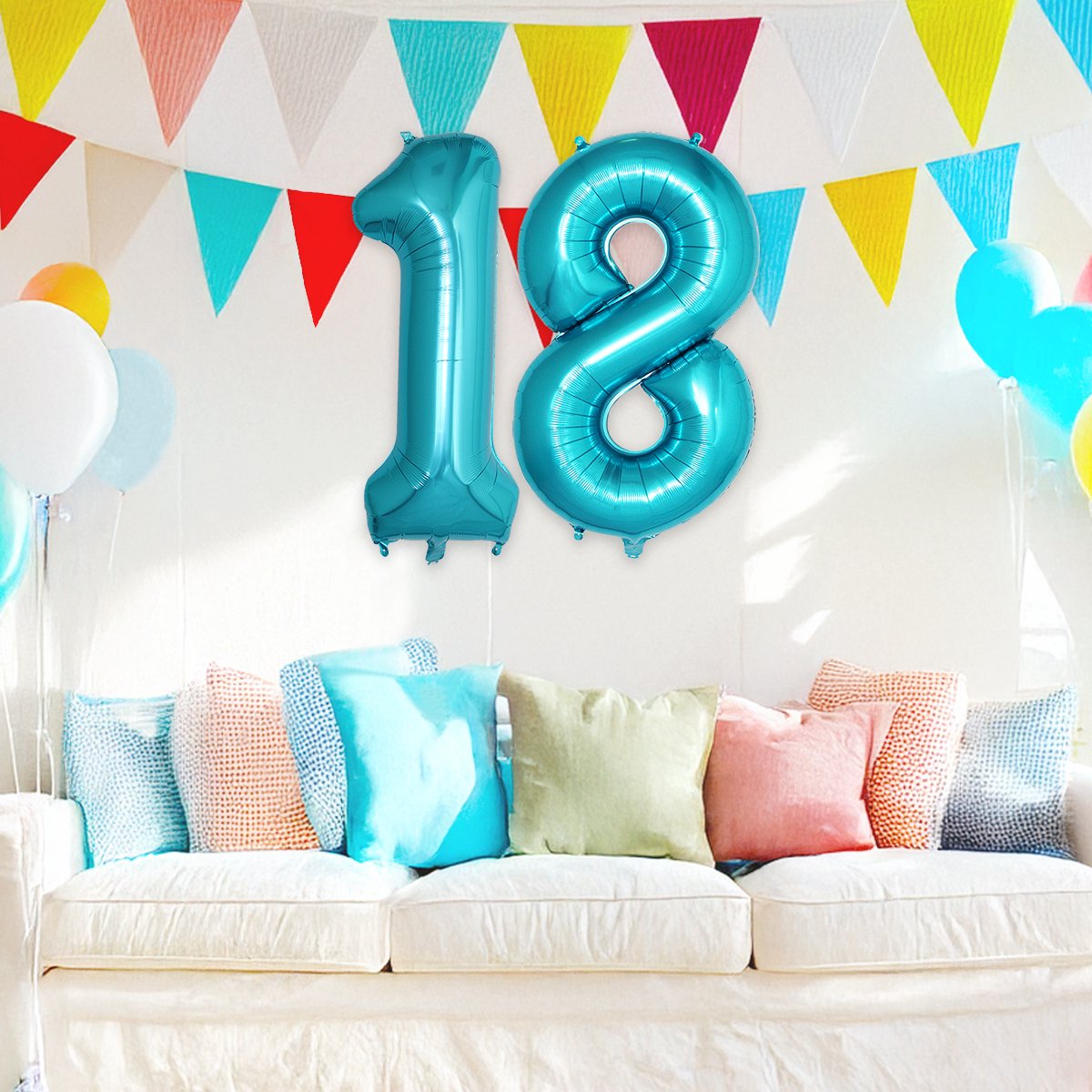 Ballon Cijfer 18 Jaar Blauw 86Cm Verjaardag Folieballon Met Rietje — afbeelding 4