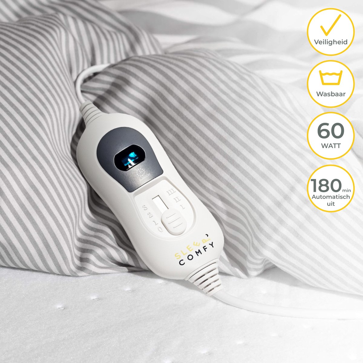 Afbeelding 3 van Sleep Comfy Elektrische Deken - 2x Onderdeken met Instelbare Warmte - Wasbaar - Timerfunctie - Luxe Verwarmde - Veilig en Gezellig Beddengoed - Energiezuinig - 150x80 cm