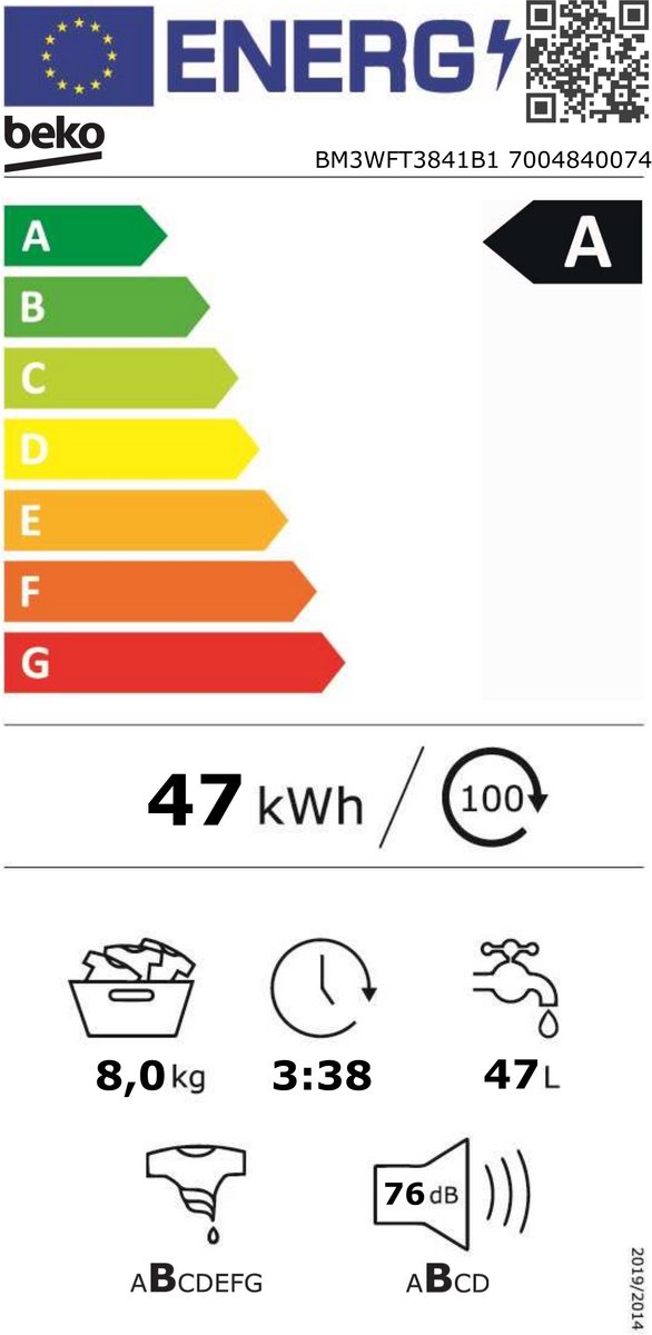 Beko BM3WFT3841B1 - EnergySpin - Wasmachine - 8 kg — afbeelding 2