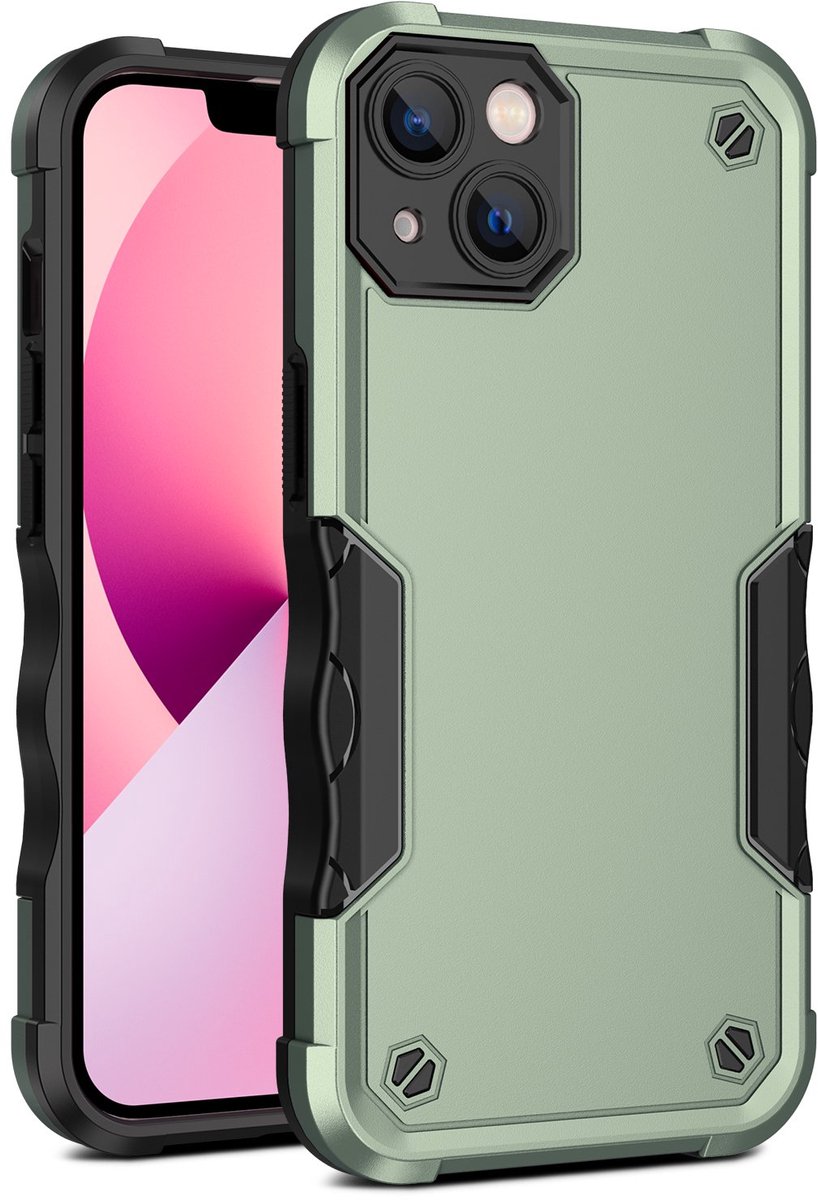 Cityhoesje - iPhone 15 Plus - Non-slip Stripes- - PC+TPU Backcase - Groen