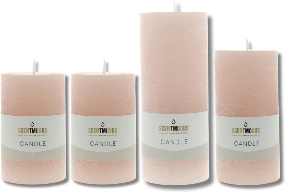 Scentmoods Rustieke Kaars Set Flamingo – Set van 4 Roze Stompkaars en Dinerkaars voor een Speelse Sfeer