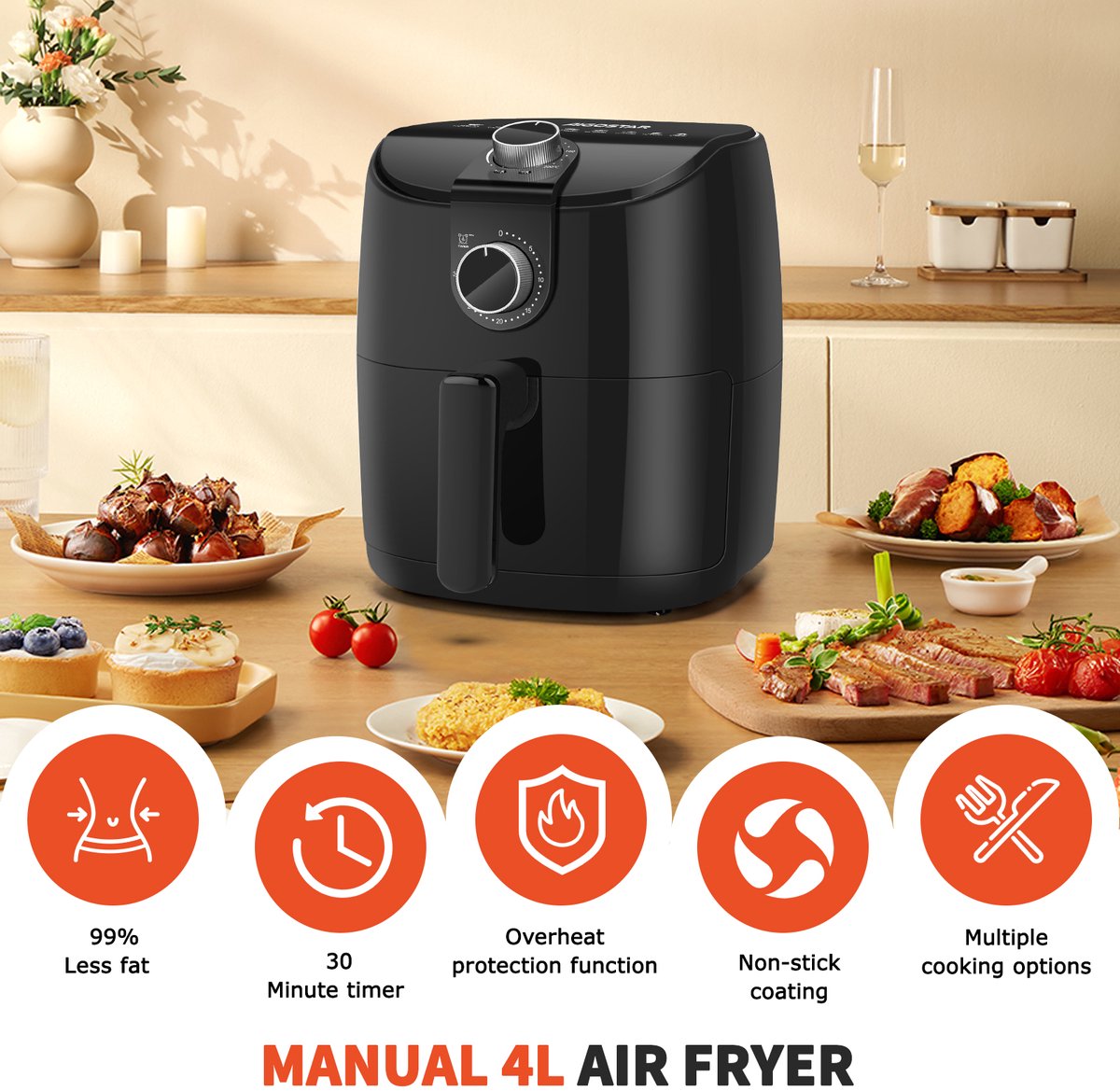 Afbeelding 2 van Aigostar Airfryer - Heteluchtfriteuse 4 liter - 1500W Zwart