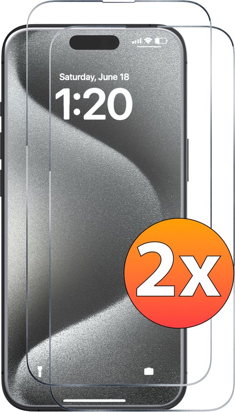 Geschikt voor iPhone 15 Pro Screenprotector Tempered Gehard beschermglas - 2 stuks screen protector