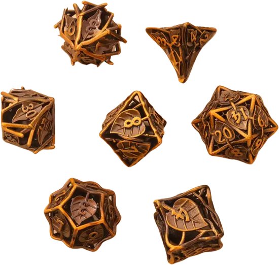 Ensemble de dés Joya Kids® Dungeons and Dragons | Set de Dés DnD Polydice | Ensemble de dés D&D | Ensemble de 7 dés en Métal | Coffre de rangement de Luxe inclus | Dés en métal avec feuilles