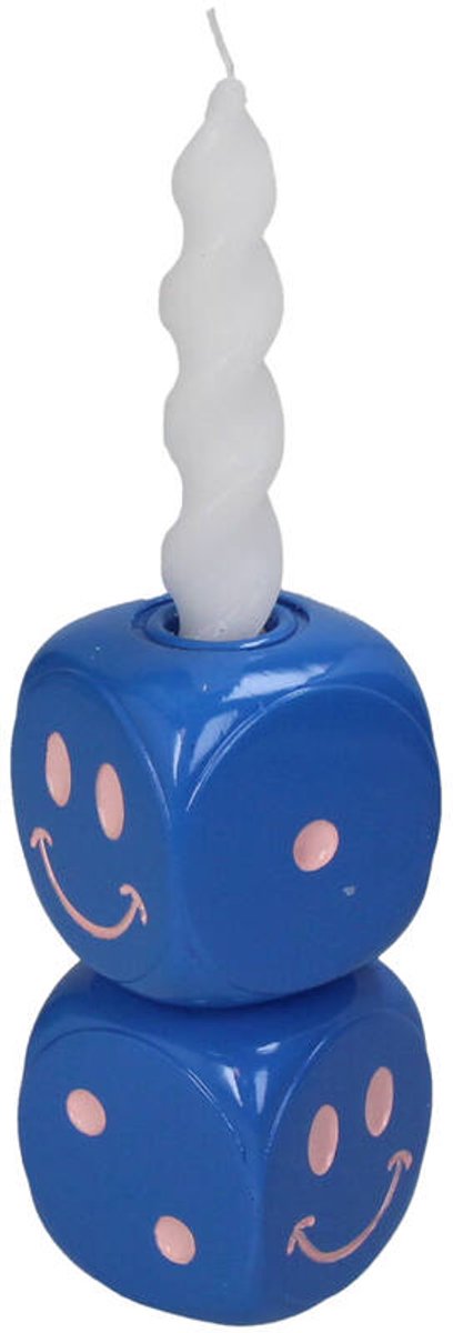 Kaarshouder dobbelsteen Polyresin Blauw 7.5x7.5x14.5cm