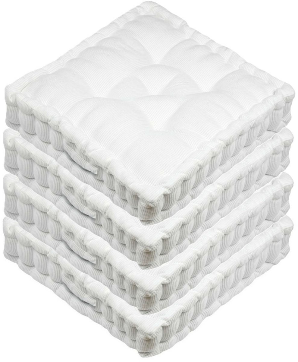 Stof Textile Vloerkussen Ribcord - 4x - wit - polyester - 45 x 45 x 10 cm - vierkant - Extra dik - extra zitplaatsen - spelen - gamen - relaxen