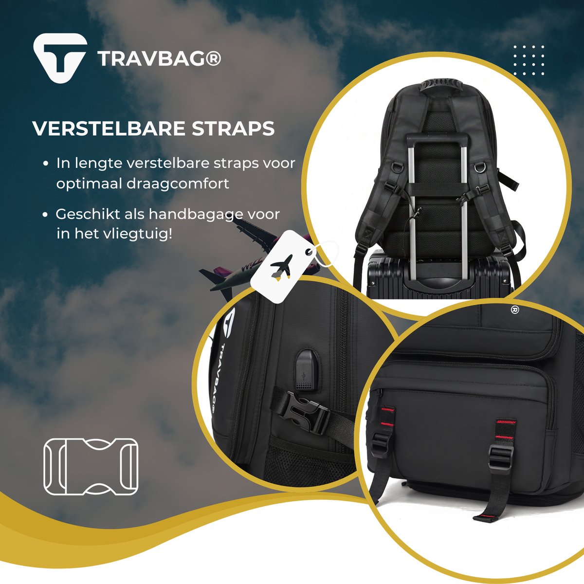 TRAVBAG® VOYAGER Rugzak - Ruime capaciteit & Verstelbaar - Backpack Reistas - Wandelrugzak - Waterdicht - USB Oplaadpoort - 65 Liter - Laptopvak - Anti-diefstal - Voor Reizen, Werk & School – foto 3