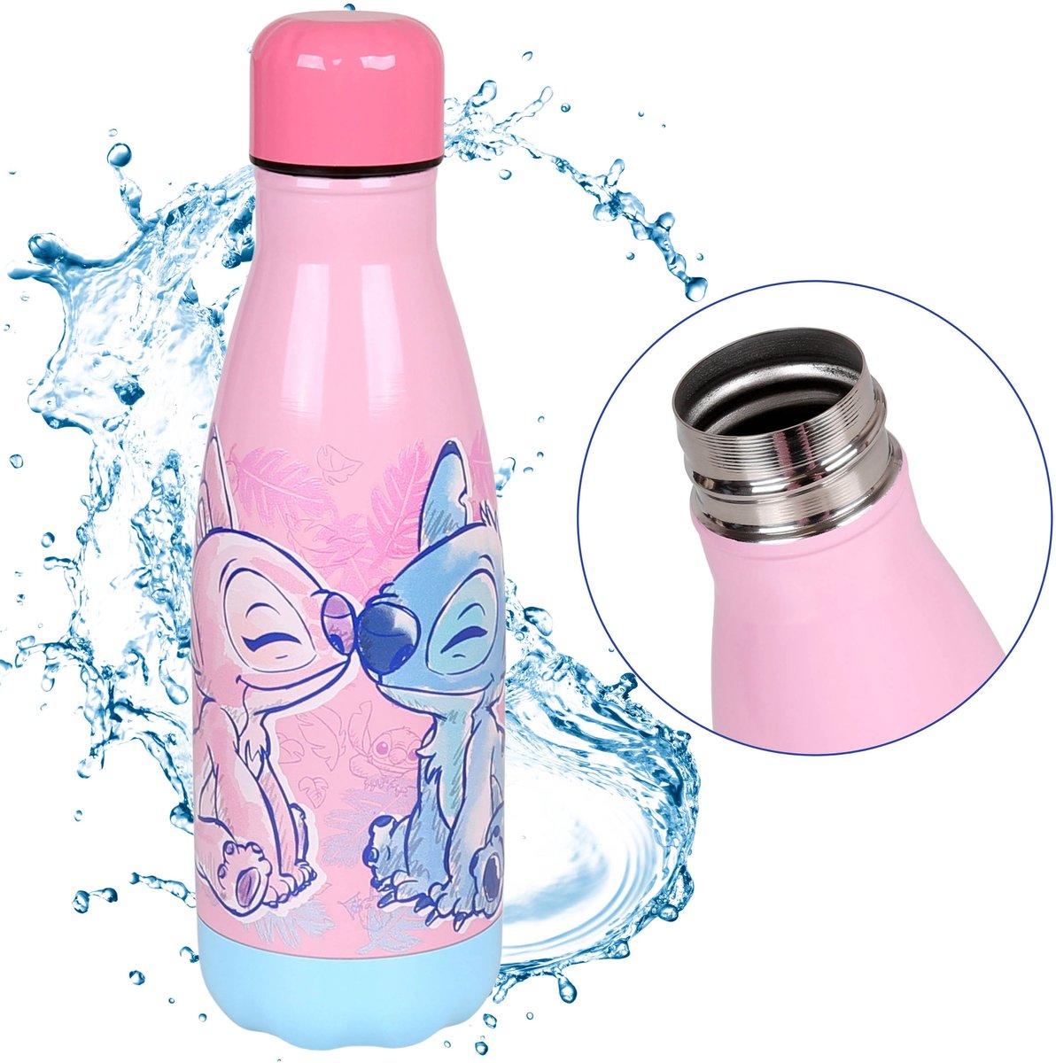 DISNEY Stitch en Angel Roze stalen thermische fles, fles 500ml
