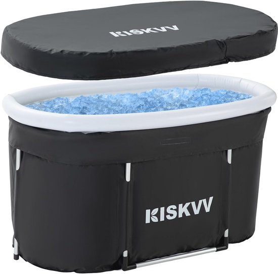 Opvouwbaar Ijsbad 450L Met Deksel – 105 Cm Lang – Draagbaar Koudwaterbad Voor Atleten – Met Zitkussen, Rugsteun, Afvoerbuis & Opblaaspomp – Voor Outdoor Fitness En Herstel