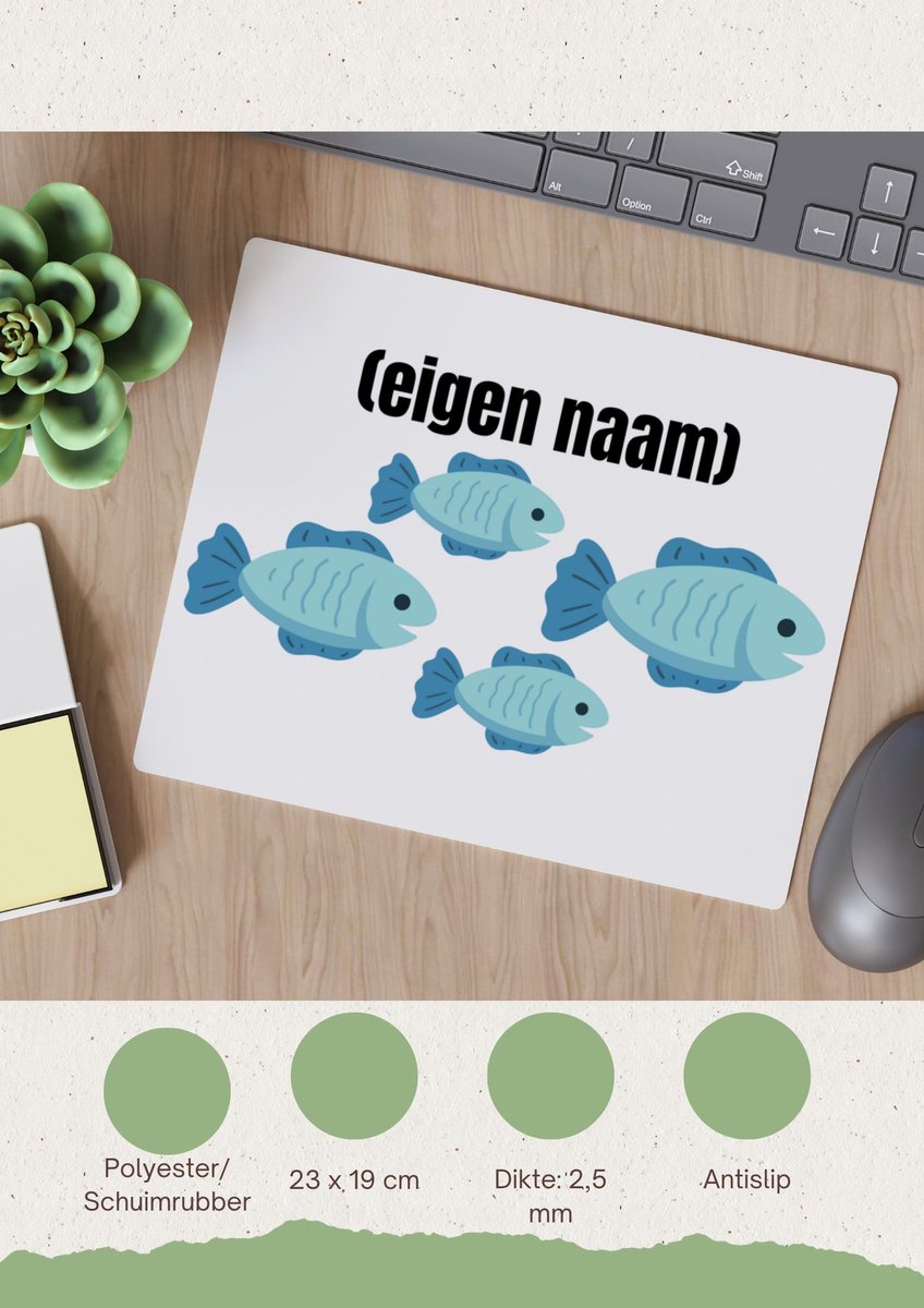Image of Akyol - groep vissen met eigen naam Muismat - Vis - vissen liefhebbers - iemand die houdt van vissen - verjaardag - cadeau - kado - geschenk - 23 bij 19 cm
