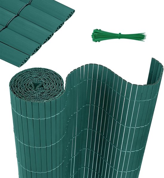 PVC inkijkbeschermingsmat, inkijkbescherming, balkonbekleding, inkijkbescherming, waterdicht, met kabelbinders, versterkte lamellen, privacy, pvc, ondoorzichtig, 120 x 500 cm, groen