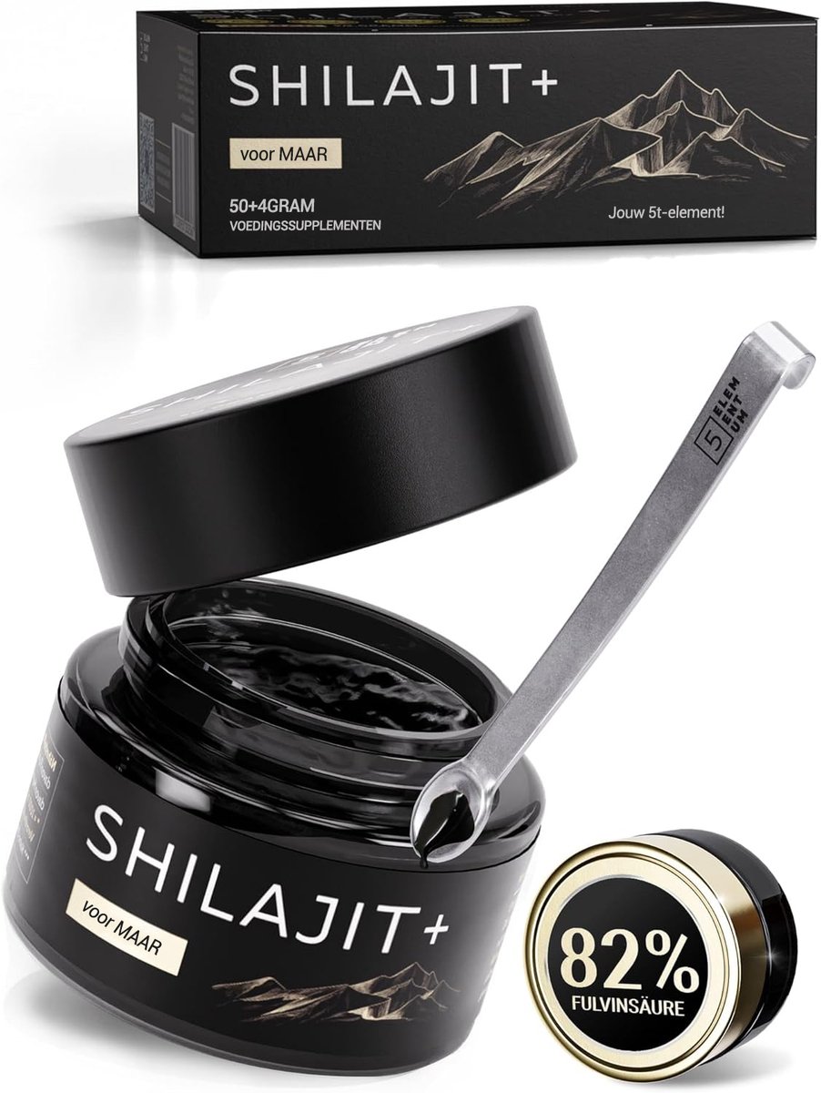 Shilajit Resin Original Himalaya voor Mannen – 82% Fulvinezuur | 50 g Premium Mumijo Shilajit | Hooggedoseerd uit de Himalaya-bergen | Handgeoogst incl. 500 mg doseerlepel