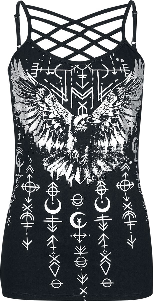 Black Premium by EMP zwart mouwloos shirt met zilveren raafprint op de voorkant - Dames - M