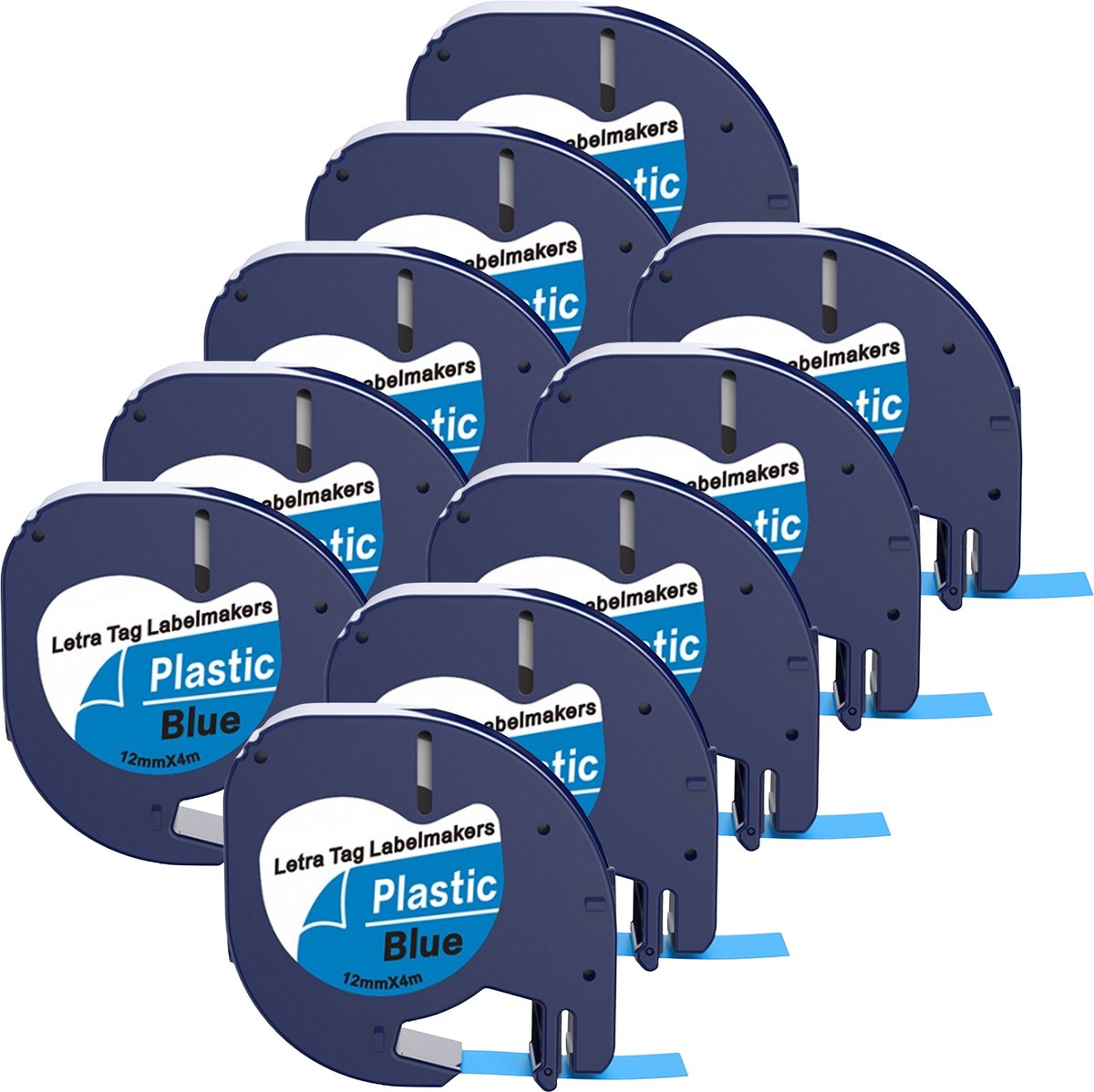 Boxstuff - Dymo LetraTag 91205 - S0721650 - Label Tape - Zwart op Blauw Plastic - 12 mm x 4 m - 10 Stuks