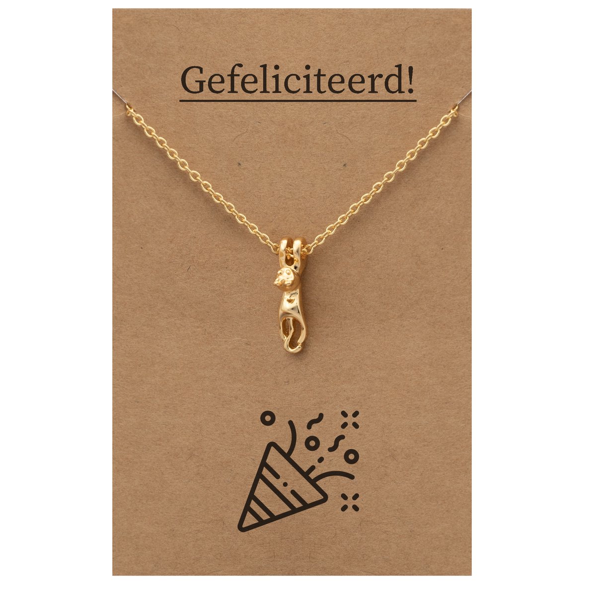 Pax Amare Cadeau ketting met Katje - Gefeliciteerd - Goudkleurig Schattig Sieraad - 45+5cm