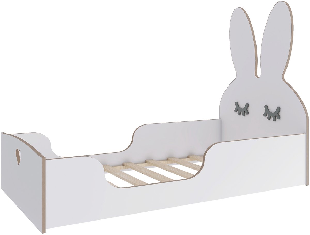 Need Sleep Montessori Kinderbed Peuterbed Vloerbed - 160x70 cm - Met Konijnen Hoofdsteun - Wit MDF