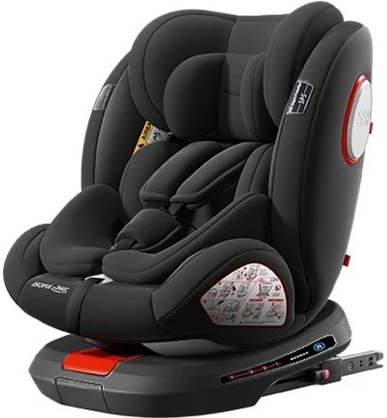 Seastone - Autostoel - Veiligheidszitje voor kinderen - Stevig & Duurzaam - 90/270/360 graden draaibaar - tot 36 kg - tot 12 jaar - Inclusief Isofix - Zwart