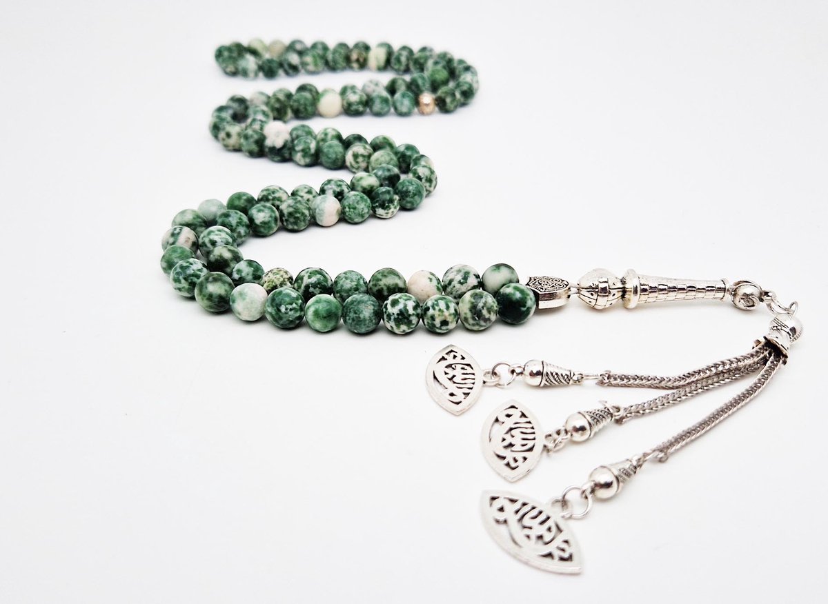 Handgemaakte tesbih "Tasbih" natuursteen "Qinghai hade" - Aantal kralen 99 - Diameter kralen 8MM - met metaal tassel "Ogen" - Een mooi cadeau-idee