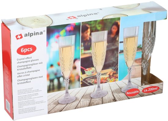 6 Flûtes à champagne en plastique à effet cristal