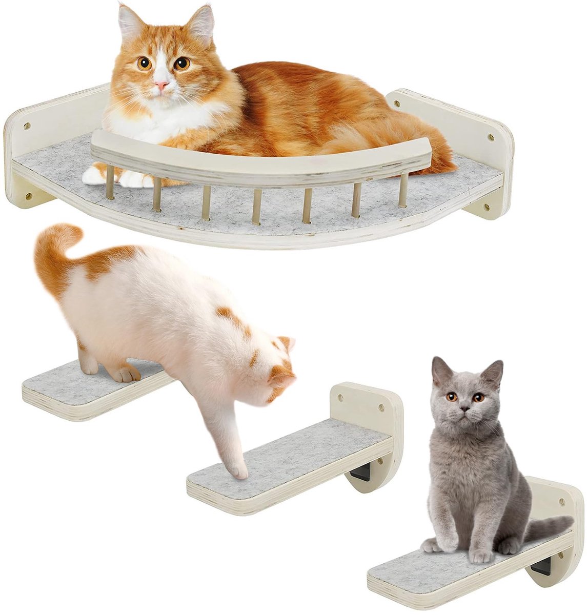 My Ninki ® Klimwand Kattenset Houten Wandplanken Met Hangmat En Krabpaal Voor Binnenkatten