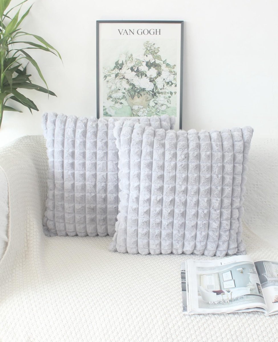 My Ninki ® Zachte Vierkante Kussenhoezen van Pluche Stof voor Luxe Huisdecoratie, Set van 2, 50 x 50 cm grijs