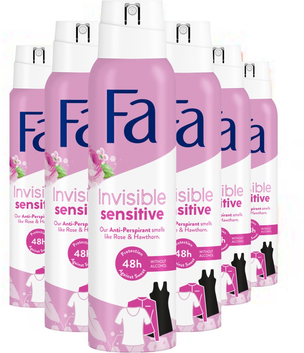 Goedkoopste Fa - Invisible Sensitive - Rozen en Meidoorn - Deodorant Spray - 6 x 150 ml