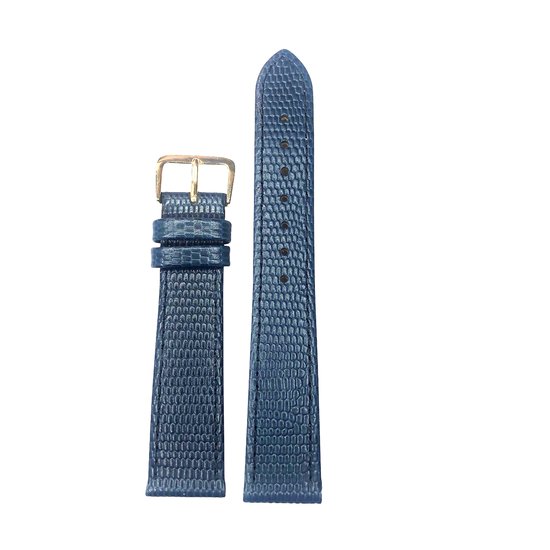 Bracelet de montre-bracelet-montre-20mm-bleu-imprimé-lézard-cuir-veau-souple-cuir-véritable-boucle-plate-acier-20mm