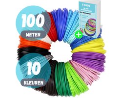 foto van QUINOR® 3D Pen vulling - PLA & ABS Filament Set – 10 kleuren – 100 meter 3D pen navulling set – 1.75mm - geschikt voor alle 3D pennen + E-Boek