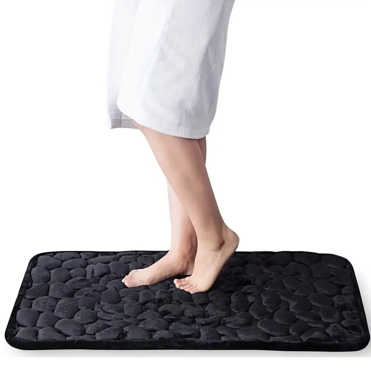 Badmat 2 stuk, antislip PVC-achterkant, machinewasbaar, 40x60cm badmat set , langwerpige vorm, zachte comfortabele badmat met uitstekende absorptie - Zwart