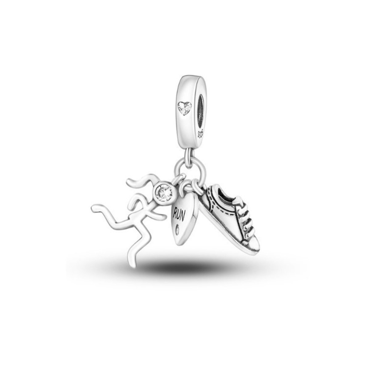 SportPresent® - SportBedel - Hardlopen - Bedel voor Armband - Geschikt voor armband - Hardloper - Running - Schoen - Hartje Marathon - Triathlon - Triatlon - bedel - Charm - Zilver - 925 - Ketting - Bedelarmband -Sleutelhanger - Teamkado