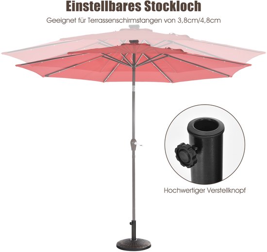 COSTWAY Parasolstandaard, diameter 49 cm, parasolstandaard van kunsthars, ronde balkonparaplustandaard, marktparaplustandaard, parasolstandaard voor parasolstangen van 38/48 mm