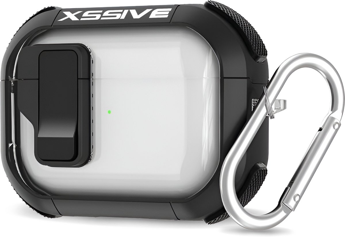 Xssive Hardcase - Geschikt voor Apple AirPods Pro 1 & 2 Hoesje – Schokbestendig & Met Sleutelhanger – Doorzichtig met Zwart Bumper
