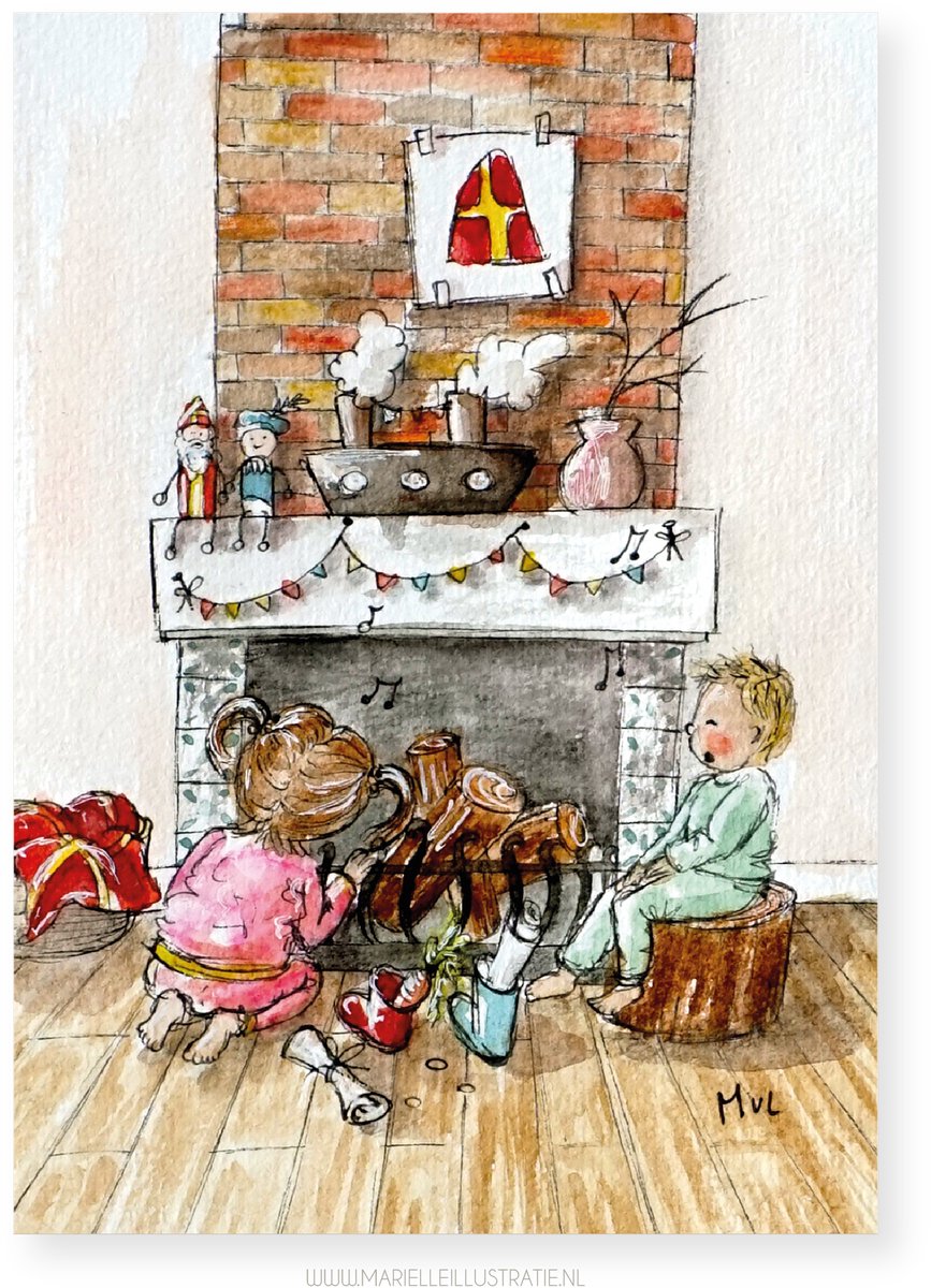 sinterklaas vieren bij de schoorsteen wenskaart