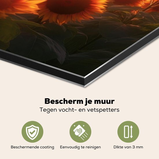 Crédence de Cuisinière en Aluminium 120x60 cm - Tournesols - Coucher de soleil - Paysage - Écran Pare-éclaboussures pour Plaque de Cuisson - Protection Murale