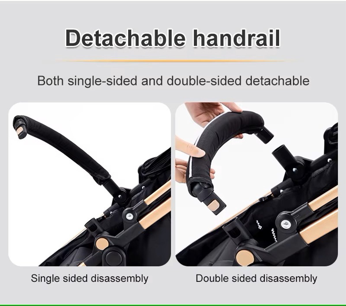 3-in-1 Kinderwagen Luxe Buggy Zwartgoud met Reiswieg en Autostoel thumbnail 3