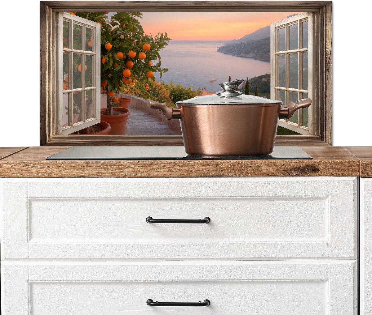 Spatscherm keuken 90x45 cm - Kookplaat achterwand Doorkijk - Uitzicht - Meer - Landschap - Muurbeschermer - Spatwand fornuis - Hoogwaardig aluminium