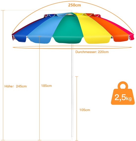 Relaxdays grondanker parasol, voor stokken tot 32 mm, voor tuin, camping, strand, metalen parasolhouder, staal, wit