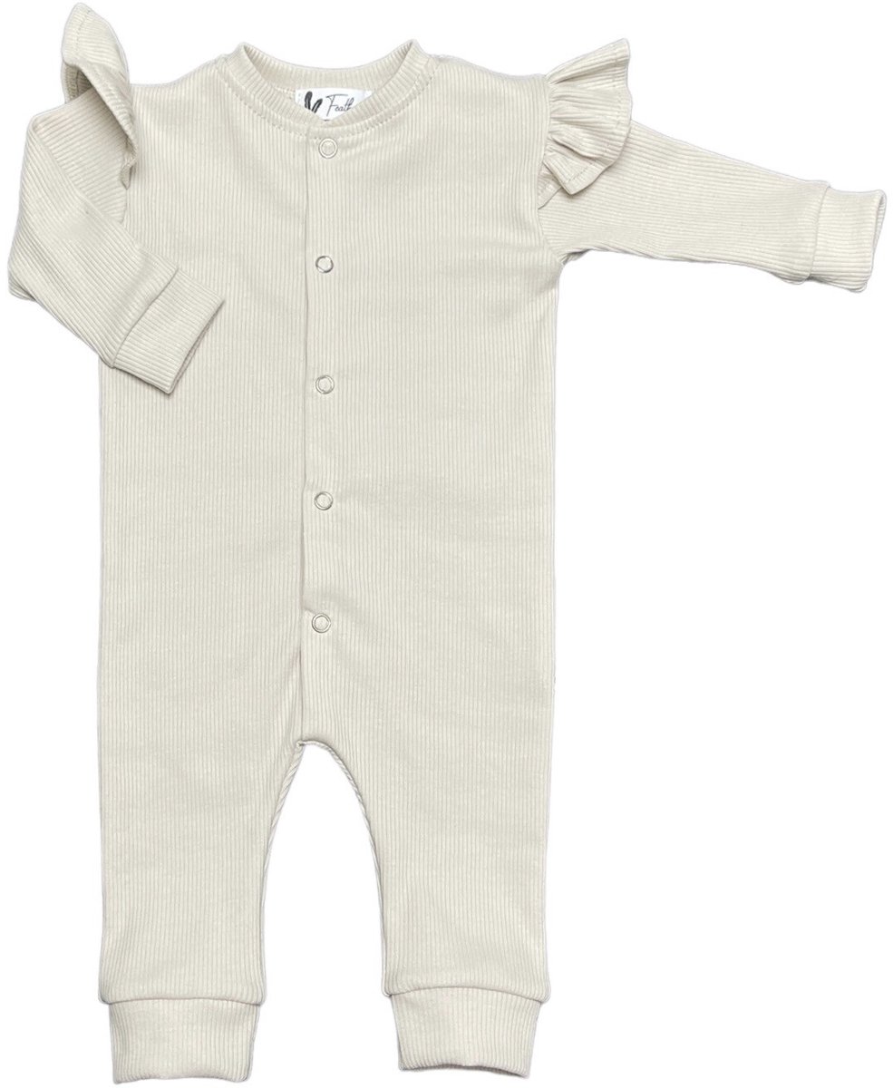 Boxpakje ruffle - Rib Jersey - Natural beige - maat 50/56