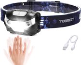 Transnect - Lampe frontale LED rechargeable - avec détection de mouvement - 150 Lumen - 30h - Y compris la batterie - Étanche - pour le camping, la Marche avec un chien, les urgences